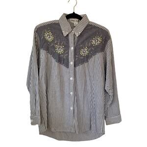 Jane Ashley Vintage 90s Western Beaded Button Up Striped Shirt Size Small